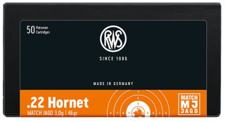 50 Schuss RWS .22 HORNET MJ 46gr 3,0g MATCH JAGD Hohlspitz Munition > Trainings / Wettkampfpatronen