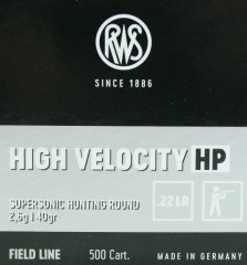 50 St. Schuss RWS .22 l.r. lfb KK Jagdmunition HV High Velocity Hohlspitz HP 2,6g BR 385m/s 193 J.