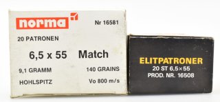 40 Norma Patronen 6,5x55 - 9,1g. Hohlspitz Match