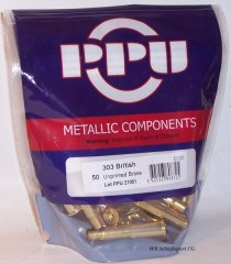 100St. PPU Prvi Partizan Hülsen f. Kal. .303 British - Boxerzündung - #C125 - Neuware