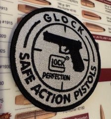 Glock Patch „Safe Action Pistols“ – mit Pistolenmotiv – zum Aufbügeln – NEU