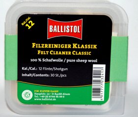 30x BALLISTOL Reinigungsfilze/Filzreiniger KLASSIK Cal. 12|100% Schafwolle| 12 Flinte/Shotgun