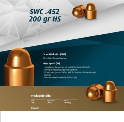 250 St. H&N Geschosse .452 .45 ACP SWC HS 200grs | Haendler&Natermann BLEIGESCHOSSE 45er 45 ACP Auto