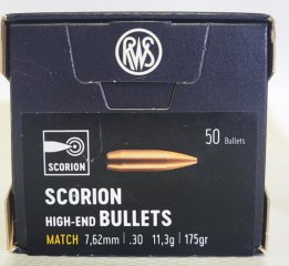 50 Stück NEUE RWS Geschosse SCORION Match Geschosse HP .30 / .308 - 175grs 11,3g Hohlspitz