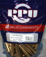 50 Stück NEUE PPU/PrviPartizan Langwaffenhülsen 7mm Rem.Mag. Boxerzündung / Unprimed Brass #C-115