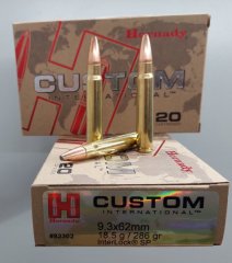 20 Schuss 9,3x62 Hornady Custom Interlock SP 286grs (Drückjagd, Sauen, Schießkino)