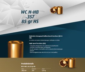 500St. H&N Geschosse .357 WC H-HB HS 85grs - .38 Special W.C. 357 | Wadcutter Hexagon BLEIGESCHOSSE