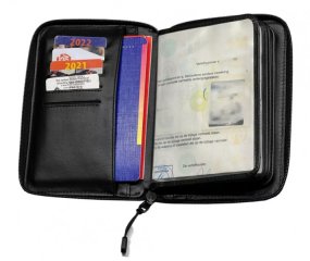 DAA LEDER Dokumentenmappe > ETUI für Jagdschein WBK EFWP Feuerwaffenpass | BLACK / Schwarz | 13x18cm