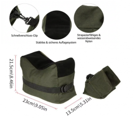 Schießsack SET Gewehr Auflagekissen Einschieß-Sack Vorne & Hinten mit Schnellverschluss-Clip