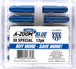 A-ZOOM Pufferpatronen Exerzierpatronen .38 SPECIAL Jagdkurs Jägerprüfung 12er Pack BLAU ALU massiv