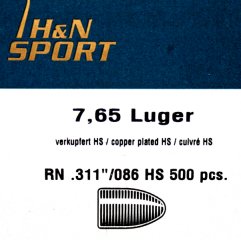500St. H&N Geschosse .311 7,65Para/Luger/Nagant RN HS 86grs/5,57g|Haendler&Nattermann BLEI Rundkopf