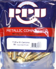 50 Stück NEUE PPU/PrviPartizan Langwaffenhülsen 7,35x51 CARCANO 7.35 x 51 Boxer Unprimed Brass #C570