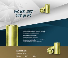 500St. H&N Geschosse .357 WC HB PC KB 148grs .38 Special W.C. 357 | Wadcutter BLEI Kunststoffbeschi