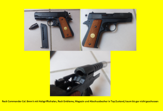 RECK COMMANDER (1911 Compact) Cal. 8mm k West Germany mit Magazin, Abschussbecher A, Holzgriffschale