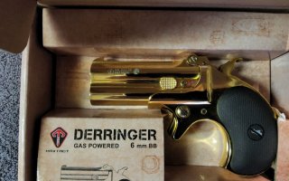 MaxTact Derringer Double Barrel Vollmetall Gas 6mm BB gold