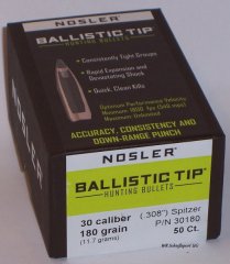 50St. NOSLER Geschosse .30(308Dia.) - 180 - BALLISTIC TIP - #30180