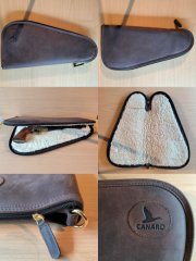 SEHR SELTEN! Canard Kurwaffentasche/-Futteral (L) aus echtem „Crazy-Horse“-Leder mit Lammfellfutter