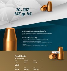 500St. H&N Geschosse .357 / 9mm TC HS 147grs - Kegelstumpf-Geschoss | Haendler&Nattermann High Speed