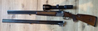MERKEL Bockbüchsflinte 7x65R/16/70+Wechsellauf Bockdoppelflinte 16/70 – mit S&B Optik