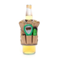Mini Tactical Schutzweste mit Fronttaschen für Bierflasche / Wein / Thermosflasche - Sand ( Beige )