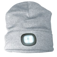 Wintermütze / Strickmütze (Grau) mit 4 LED´s / 3 Leuchtstufen - mit USB ladbar
