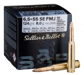 50 Schuss S&B 6,5x55 SE 124gr 8,0g FMJ Vollmantel Geschoss 6.5 x 55 SWEDISH Schwedenmauser Munition