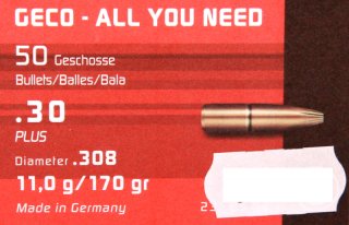 50 Stück NEUE GECO Geschosse - PLUS (Deformationsgeschoss) 7,62mm/.308 - 11g/170gr (#2318564)