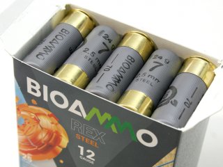 25 x BIO AMMO REX STEEL Bleifrei Stahlschrot Sportschrotpatronen TRAP 12/70 2,5mm 24g No 7 410m/s !