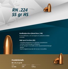 1000St. H&N Geschosse .224 5,56mm 55gr 3,56g Haendler&Natermann BLEIGESCHOSSE Langwaffe .222 .223 Re