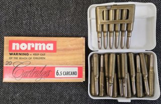 Carcano 6,5mm 6,5x52R Munition, Norma + diverse mit Laderahmen, Konvolut