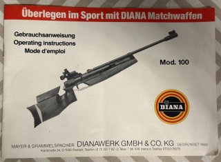Original DIANA Mod. 100 Gebrauchsanweisung / Bedienungsanleitung – Matchgewehr