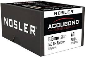 50 Nosler Geschosse .264, 140 grain, ACCUBOND SPITZER, NEU