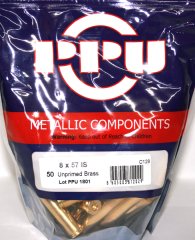 50 Stück NEUE PPU/PrviPartizan Langwaffenhülsen 8x57 IS / JS Boxerzündung / Unprimed Brass #C-128