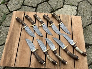 Damast Messer 10 stück Damaszener Stahl Jagd Knife Damascus Hunting Bowie