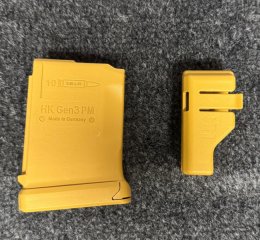 HK MR223 Gen 3 PM 10-Schuss Magazin sandfarben RAL8000 / schwarz - AR15 AR10 MR308 HK243 SP5k
