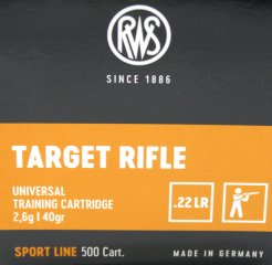 50 Stück / Schuss RWS .22 l.r. lfb KK Munition TARGET RIFLE 40grs 2,6g LRN Blei Rundkopf 330 m/s