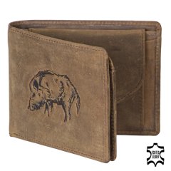 Geldbörse mit KEILER Wildsau Prägung | aus Antikleder | 11,5 x 9,5cm 2xGeldfach 7xKreditkarte ...