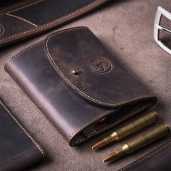 1x J.P. SAUER & SOHN Patronenetui aus ECHTEM 100% NUBUK-Kalbsleder | 8 Patronen .222 Rem. bis .338