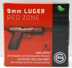 20 Schuss GECO 9mm Luger 9x19 JHP Fangschussmunition Hohlspitz RED ZONE 8,0g 124gr #2402932 STOPPWIR