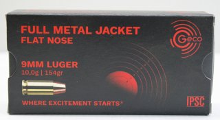 50 Schuss GECO 9mm Luger 9x19 Vollmantel Munition PistolenPatronen IPSC 10,0g 154gr #2317708 283 m/s