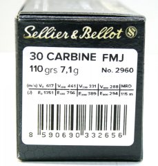 50 Schuss / 50 Patronen S&B .30 CARBINE 110gr 7,1g Vollmantel FMJ Munition No. 2960 / V332652 Blei !