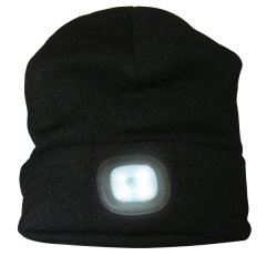 Wintermütze / Strickmütze (Schwarz) mit 4 LED´s / 3 Leuchtstufen - mit USB ladbar