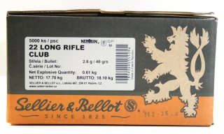 5000 Stück / Schuss S&B .22 l.r. lfb KK Munition CLUB 40grs 2,6g LRN Blei Rundkopf 330 m/s Standard