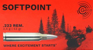 20 Schuss GECO SP Büchsenpatronen .223 Rem. 53gr 3,4g Softpoint Teilmantel Blei Präzise Jagdmunition
