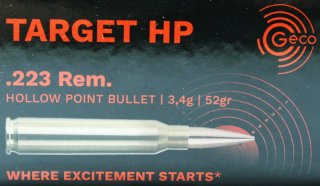 50 Schuss GECO TARGET HP .223 Rem. 52gr 3,4g Präzise MATCH Munition Hohlspitzgeschoss Hollow Point !