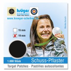 1 x 1.000 St. Schußpflaster in SPENDERPACKUNG Schuss-Pflaster ø19 mm selbstklebend SCHWARZ - KRÜGER
