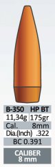 50 Stück PPU | PrviPartizan Geschosse #B-350 | .322 / 8MM | 175grs / 11,34g HP BT Hohlspitz Match