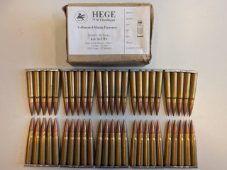50 Stück Vollmantel-Match-Patronen 8x57IS HEGE auf Ladestreifen
