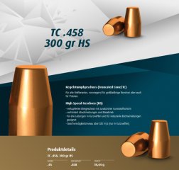 250St. H&N Geschosse .458 .45-70 Gov TC HS 300grs 19,44g Haendler&Natermann BLEIGESCHOSS verkupfert