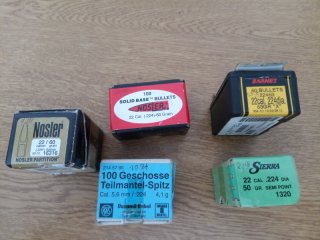 Konvolut Geschosse .224, RWS, Nosler Barnes, Sierra, insgesamt 97 St